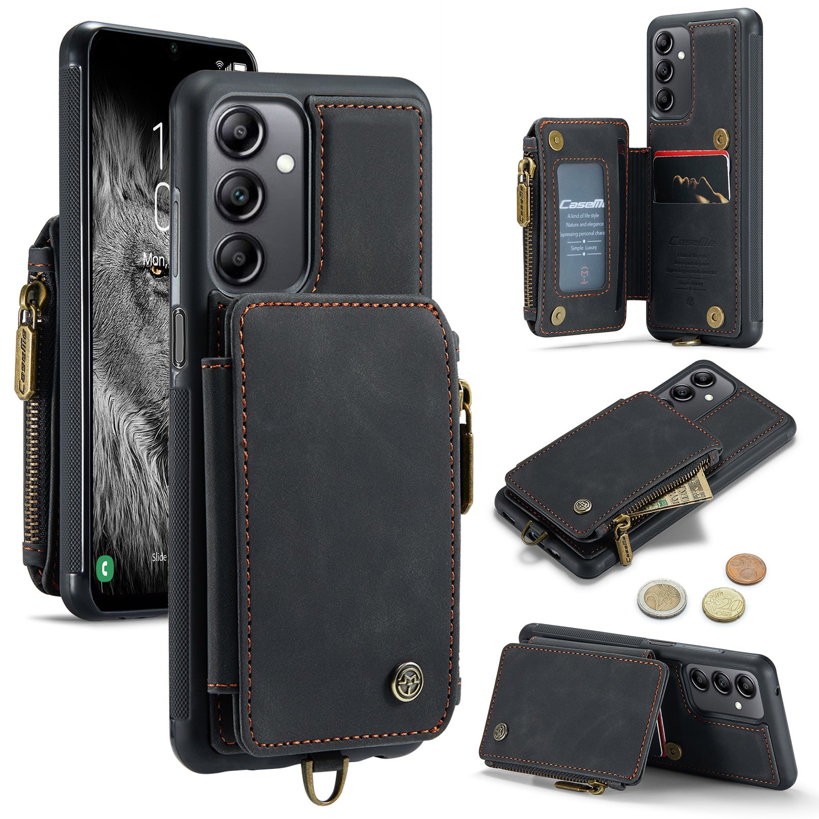 CASEME C20 Series Phone Case for Samsung Galaxy A14 4G RFID Blocking Zipper Pocket Kickstand Wallet Cover with Strap CASEME C20 Series Phone Case for Samsung Galaxy A14 4G RFID Blocking Zipper Pocket Kickstand Wallet Cover with Strap